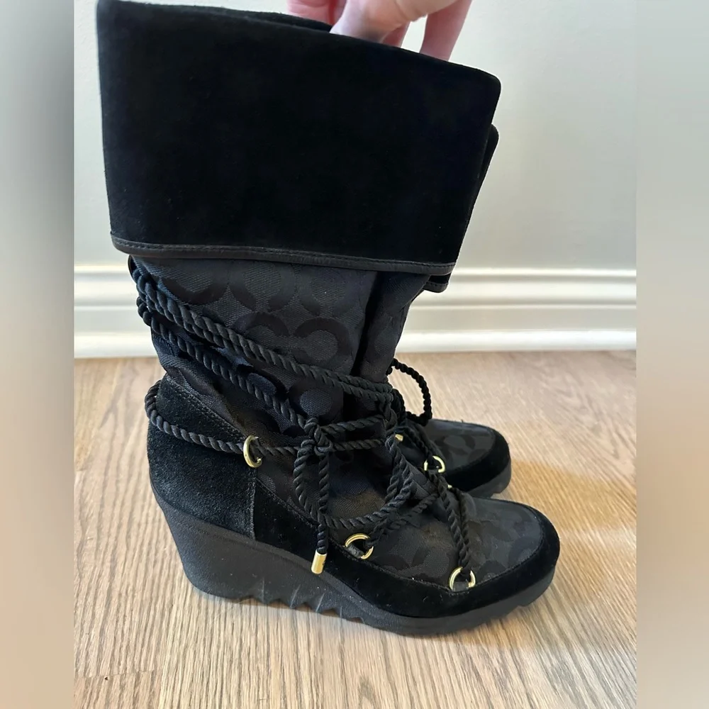 Coach Jacquard Maisy Signature Logo Wedge Winter Snow Boot